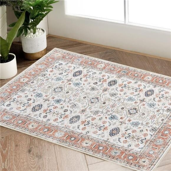 Area Rug 2x3 Entryway Rug Orange Vintage Traditional Area Rug - Picture 1 of 7